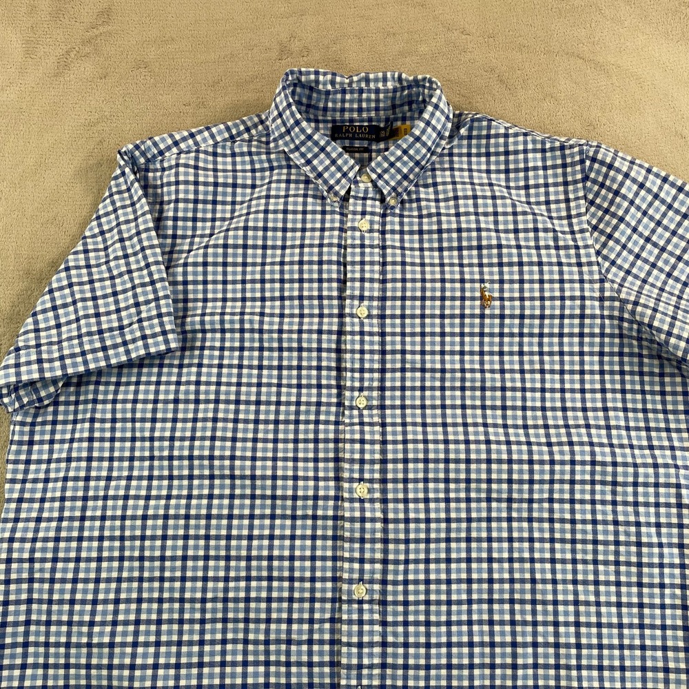Polo Ralph Lauren Oxford Shirt Men 2XL Blue Check Classic Fit OCBD Flesh Pony